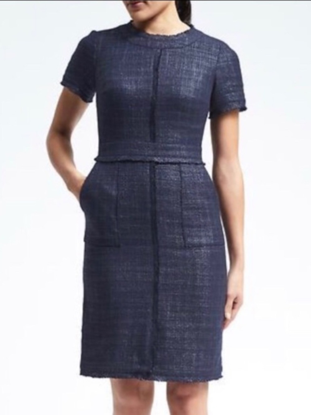 Banana Republic Classic Blue Tweed Short-Sleeve Dress